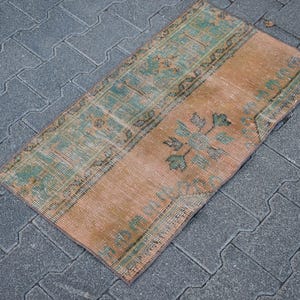 Alfombra turca pequeña, alfombra vintage hecha a mano, alfombra bohemia, felpudo, decoración del hogar bohemia, alfombra Oushak, decoración rústica, alfombra, 1,7 x 3 pies TV5557