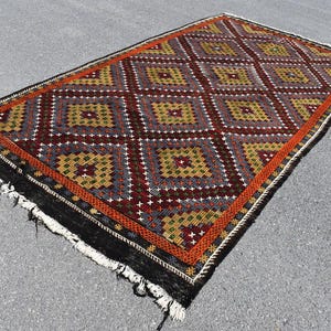 Vintage tulu rug, Turkish red area rug, Handmade rug, Organic wool rug, Bohemian rug, Boho home decor, Kitchen rug, 6 x 11.1 ft TV2684