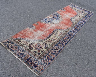 Orange runner rug, Turkish hallway rug, Vintage entryway rug, Bohemian handmade rug, Home decor, Carpet, Runner rug, 3.2 x 9.9 ft  TV2925