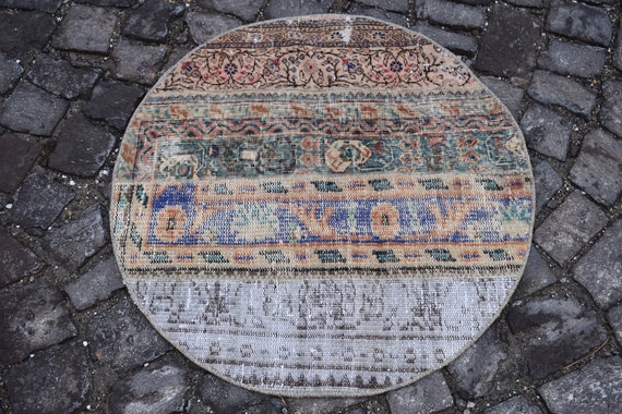 87cm ROUND ViNTAGE TURKiSH RUG