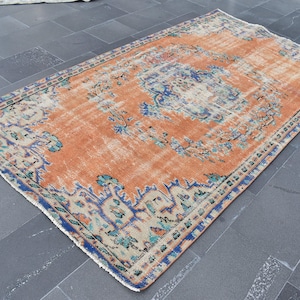 Oushak Runner, Turkish Area Rug, 4.5 x 8 ft Blue Area Rug, Bedroom Rug, Kitchen Rug, Natural Wool Rug, Handmade Rug, Home Decor TVR0510