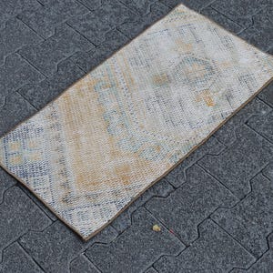 Alfombra turca pequeña, alfombra vintage hecha a mano, alfombra bohemia, felpudo, decoración del hogar bohemia, alfombra Oushak, decoración rústica, alfombra, 1,4 x 2,8 pies TV5624