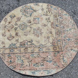 Round rug, Turkish rug, Vintage rug, Handmade rug, Small area rug, Bath mat rug, Bohemian rug, Home decor, Carpet, Rug, 2.7 x 2.7 ft TV1952