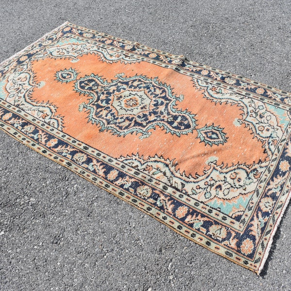 Alfombra vintage, alfombra turca hecha a mano, alfombra boho, decoración del hogar boho, alfombra de cocina, alfombra de lana, alfombra de dormitorio 3,9 x 7 pies TVR1878