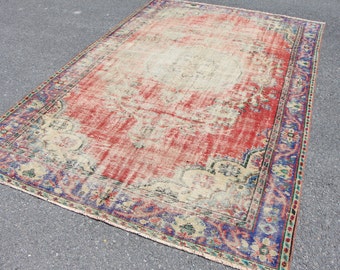 Tapis oushak turc, tapis Orange, tapis en laine vintage, tapis Boho, tapis fait main, décor aztèque, décor à la maison, tapis, tapis 6,3 x 9,5 pi TV3063