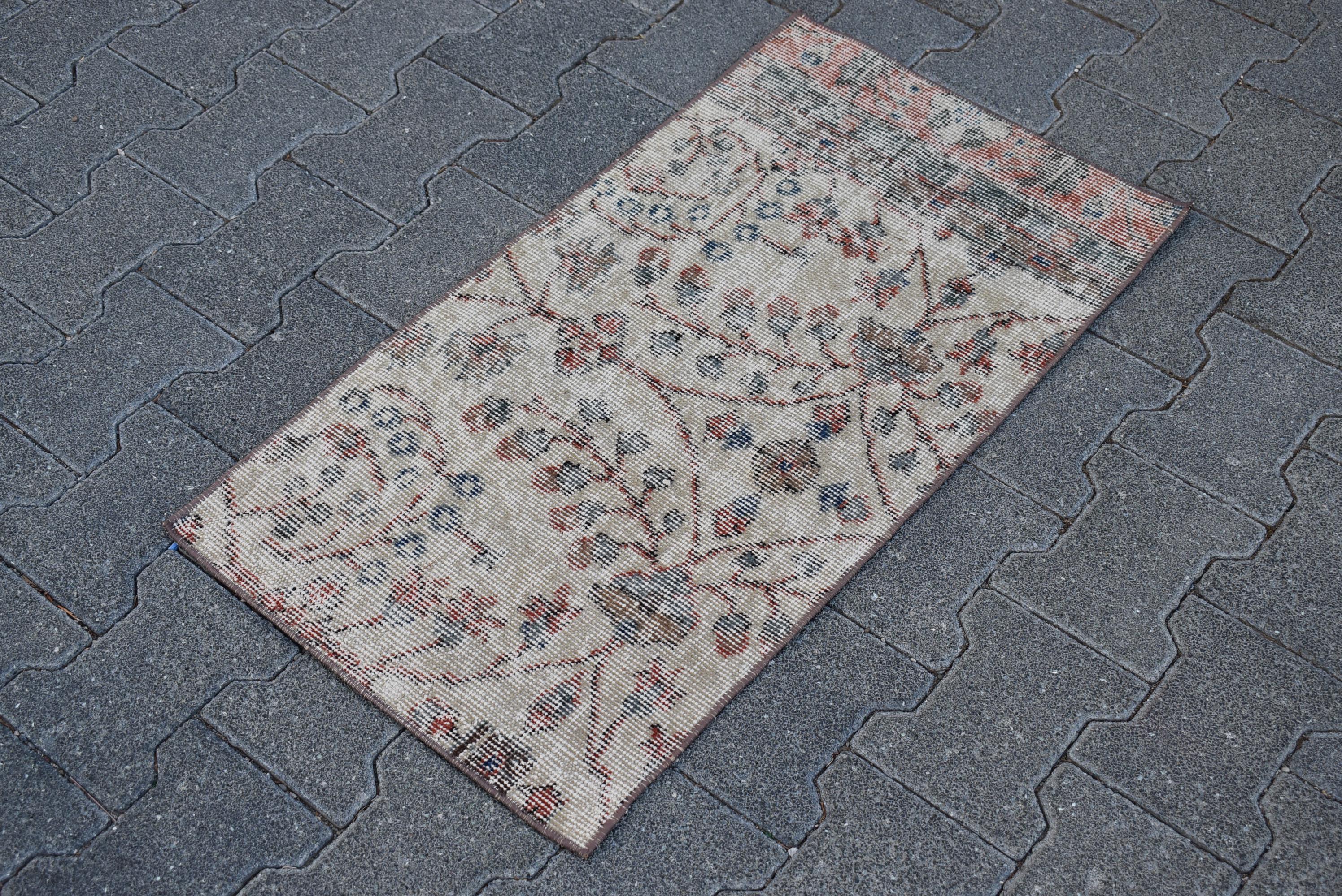 Turkish Small Rug, Vintage Handmade Rug, Natural Rug, Wool