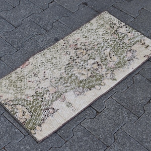 Alfombra turca pequeña, alfombra vintage hecha a mano, alfombra bohemia, felpudo, decoración del hogar bohemia, alfombra Oushak, decoración rústica, alfombra, 1,3 x 2,7 pies TV5571