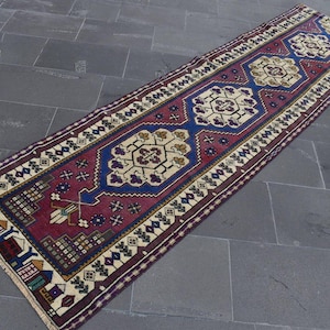Turks herki-tapijt, vintage tapijt, handgemaakt tapijt, boho-tapijt, loper, oosters tapijt, gangtapijt, rustiek keukentapijt 2,4 x 9,3 ft TVR0339