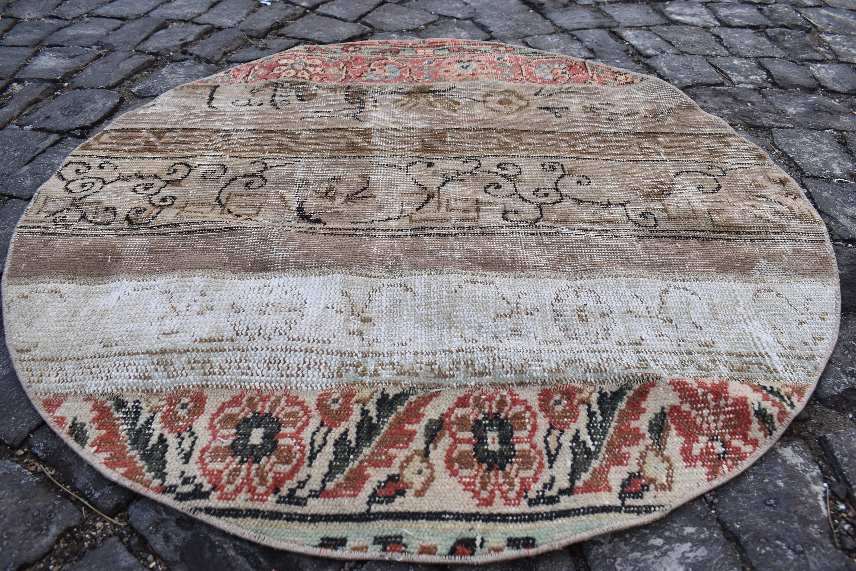 Turkish Rug, Vintage Rug, Handmade Rug, Small Brown Rug, Round Rug ...