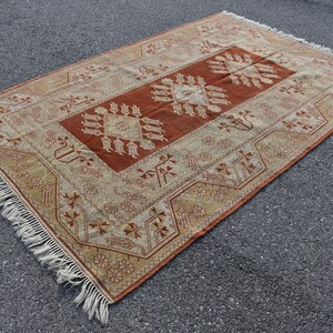 Turkish area rug, Handmade wool rug, Vintage oriental rug, Bohemian rug, Boho decor, Oushak rug, Home decor, Carpet, 5.3 x 8.4 ft TVR1793