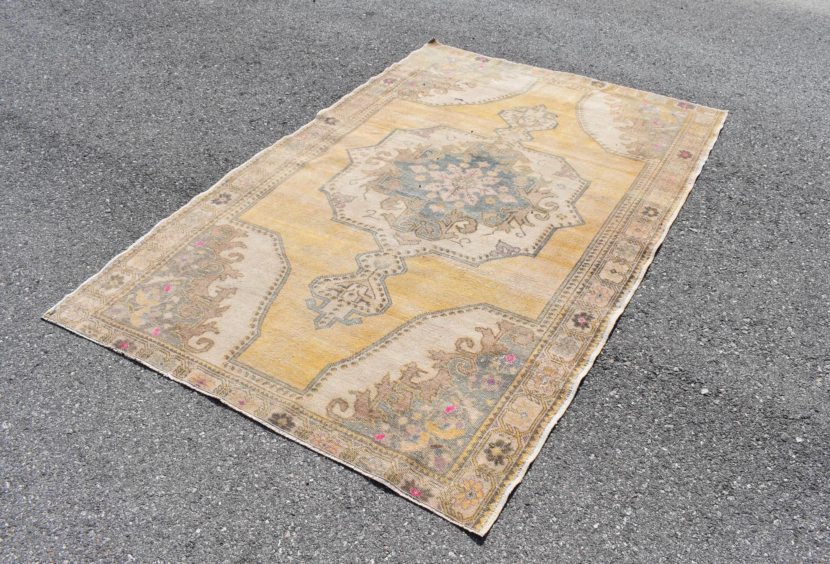 Turkish Small Rug, Vintage Handmade Rug, Natural Rug, Wool