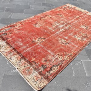 Turkish vintage rug, Handmade rug, Large area rug, Oriental rug, Bohemian rug, Home decor, Orange rug, Diningroom rug, 4.8 x 9.5 ft TVR0467