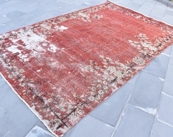 Turkish oriental rug, Vintage wool rug, Handmade rug, Large area rug, Carpet, Rustic rug, Oushak rug, Diningroom rug, 6.4 x 9.8 ft TVR0994