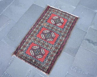 Orange Doormat Rug, 1.7 x 3.0 ft Rug, Handmade Rug, Tribal Rug, Turkish Rug, Small Rug, Anatolian Rug, Ethnic area Rug, Vintage Rug, TV5541