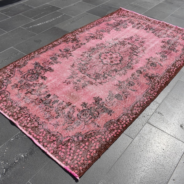 Turkish area rug, Floral rug, Vintage rug, Oushak rug, Boho decor, Ethnic rug, Pink rug, Floor pink rug, Natural rug 3.9 x 7.1 ft TVR1321