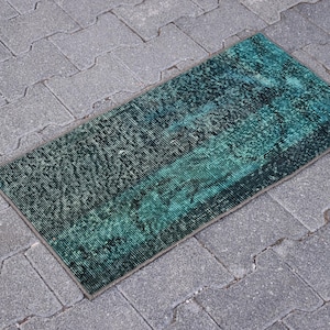 Alfombra turca pequeña, alfombra vintage hecha a mano, alfombra bohemia, felpudo, decoración del hogar bohemia, alfombra Oushak, decoración rústica, alfombra, 1,3 x 2,7 pies TV5643