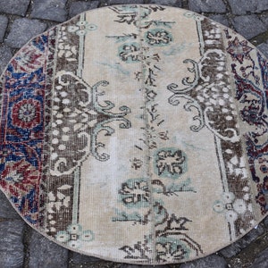 Alfombra pequeña, alfombra vintage turca, alfombra patchwork, alfombra de lana hecha a mano, alfombra felpudo, alfombra boho natural, decoración del hogar, alfombra de lana, 3,1 x 3,1 pies TV1563