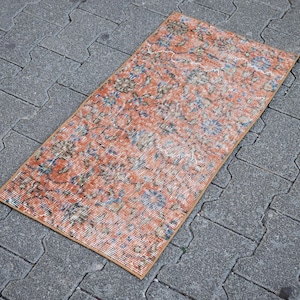 Alfombra turca pequeña, alfombra vintage hecha a mano, alfombra bohemia, felpudo, decoración del hogar bohemia, alfombra Oushak, decoración rústica, alfombra, 1,4 x 2,8 pies TV5610