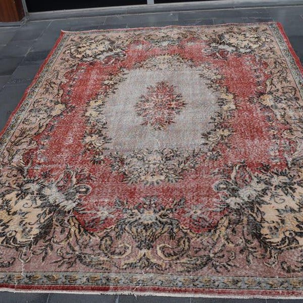 Alfombra turca antigua, alfombra vintage, alfombra oushak hecha a mano, alfombra anatolia, decoración azteca, decoración bohemia, alfombra, 2,2 x 3 m TV5933