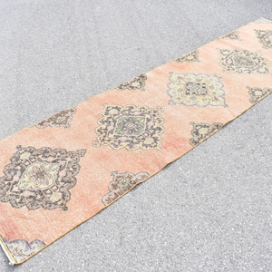 Orange herki rug, Turkish rug runner, Hallway rug, Vintage handmade rug, Bohemian rug, Oriental rug, Corridor rug  2.7 x 10.9 ft TV5191