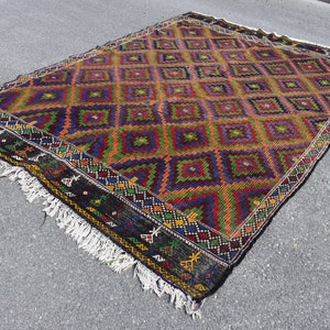 Oriental boho kilim rug, Turkish handmade rug, Vintage boho rug, Home decor, Large area rug, Diningroom decor rug, 6.9 x 10.9 ft  TV2706