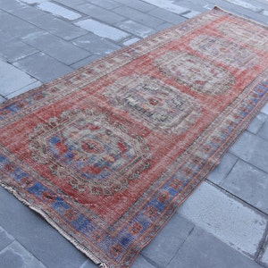 Vintage runner rug, Turkish rug, Hallway rug, Natural wool rug, Handmade rug, Oushak rug, Home decor, Boho decor rug,  4.3 x 11.7 ft TVR0940