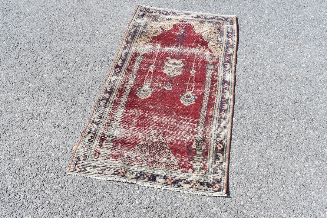Turkish Vintage Red Rug, Handmade Wool Rug, Carpet, Small Rug, Oushak