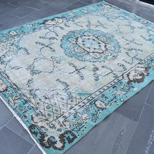 Antique rug, Turkish vintage rug, Large size rug, Green color rug, Oriental rug, Wool rug, Bohemian rug, Handmade rug, 6.2 x 9.2 ft TVR0547