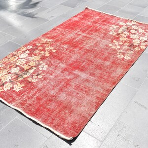 Floral red rug, Turkish area rug, Vintage rug, Handmade rug, Bohemian rug, Home decor, Decorative rug, Natural wool rug 3.7 x 6.6 ft TVR1356
