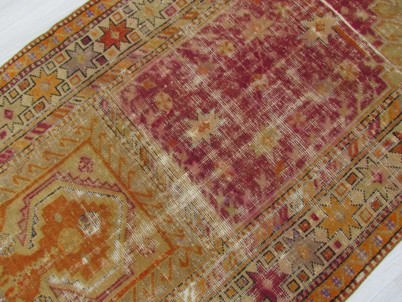 Wedding decor Vintage handmade rug 2.8 x 5.5 ft TV1741 Turkish boho decor Orange area rug Tribal oushak rug Home decor Bedroom rug