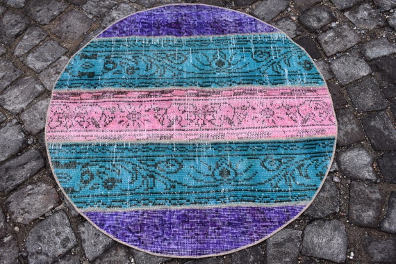 Turkish rug, Vintage rug, Handmade rug, Circle rug, Small green rug, Round rug, Doormat, Bohemian rug, Home decor, Rug, 3.2 x 3.2 ft TV1491 Turkish rug, Vintage rug, Handmade rug, Circle rug, Small green rug, Round rug, Doormat, Bohemian rug, Home decor, Rug, 3.2 x 3.2 ft TV1491