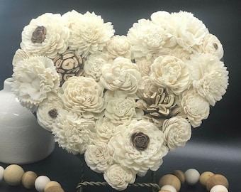 Sola Wood Flower Heart: Neutral Rustic Home Decor