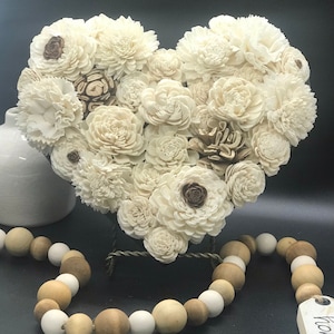 Sola Wood Flower Heart: Neutral Rustic Home Decor