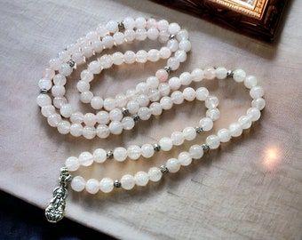 Rose Quartz Mala Bead Necklace: 108 Prayer Beads, Meditation