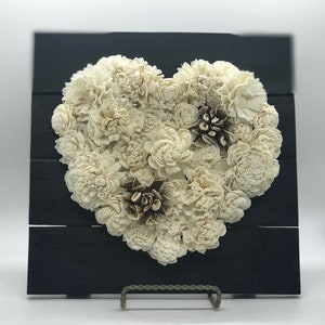 Wood Flower Heart Board | Farmhouse Decor | Heart Wreath