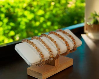 7mm Citrine Beaded Bracelet: Natural Smooth Crystal