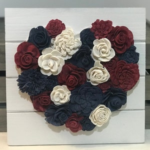 Sola Wood Flowers Heart with Red White and Blue Heart, Patriotic Wall Decoration