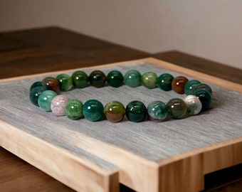 Indian Agate Bracelet | Indian Agate 8mm Beads Stone Crystal Bracelet