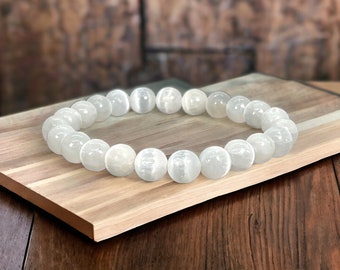 Selenite Crystal Bracelet with 8mm Beads
