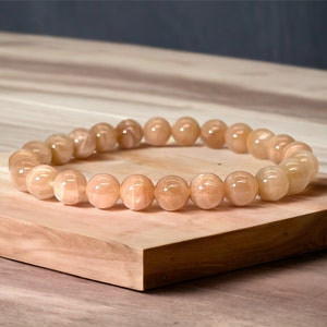 Peach Moonstone Beaded Bracelet: 8mm Crystal Yoga Jewelry