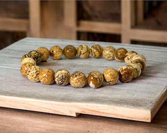 Picture Jasper Beaded Stretch Bracelet: 8.5mm Gemstone