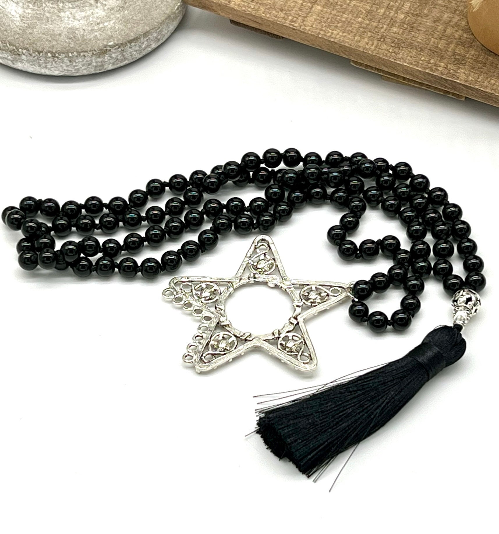 Mala Necklace Black Lava Sterling Silver beads – Nicolasambrosio