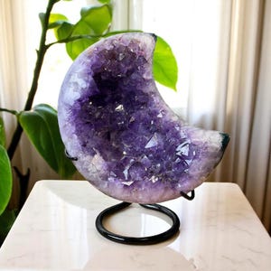 Amethyst Cluster Moon on Stand, Extra Large Statement Piece