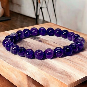 Amethyst Beaded Stretch Bracelet: 8mm Crystal Layering Bracelet