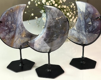 Purple Chalcedony Moons on Stands