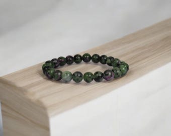Ruby in Zoisite Bracelet: 8mm Beaded Crystal Stretch Bracelet