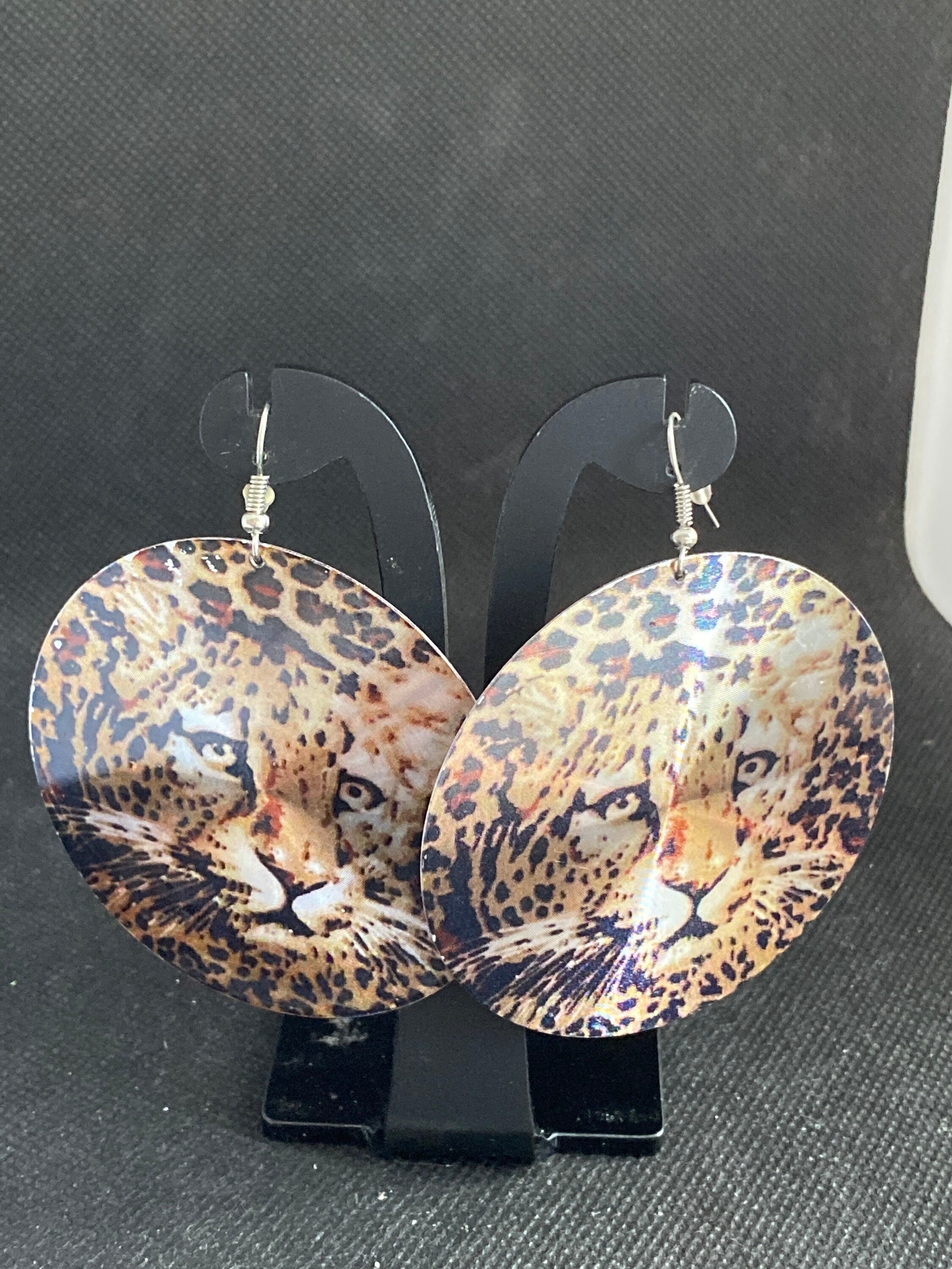 leopard face earrings