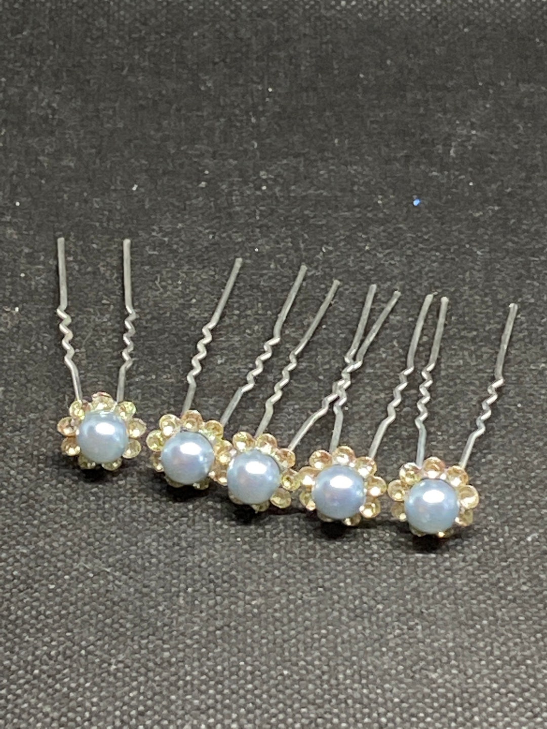 5 Grey & Diamanté Hair Pins Etsy