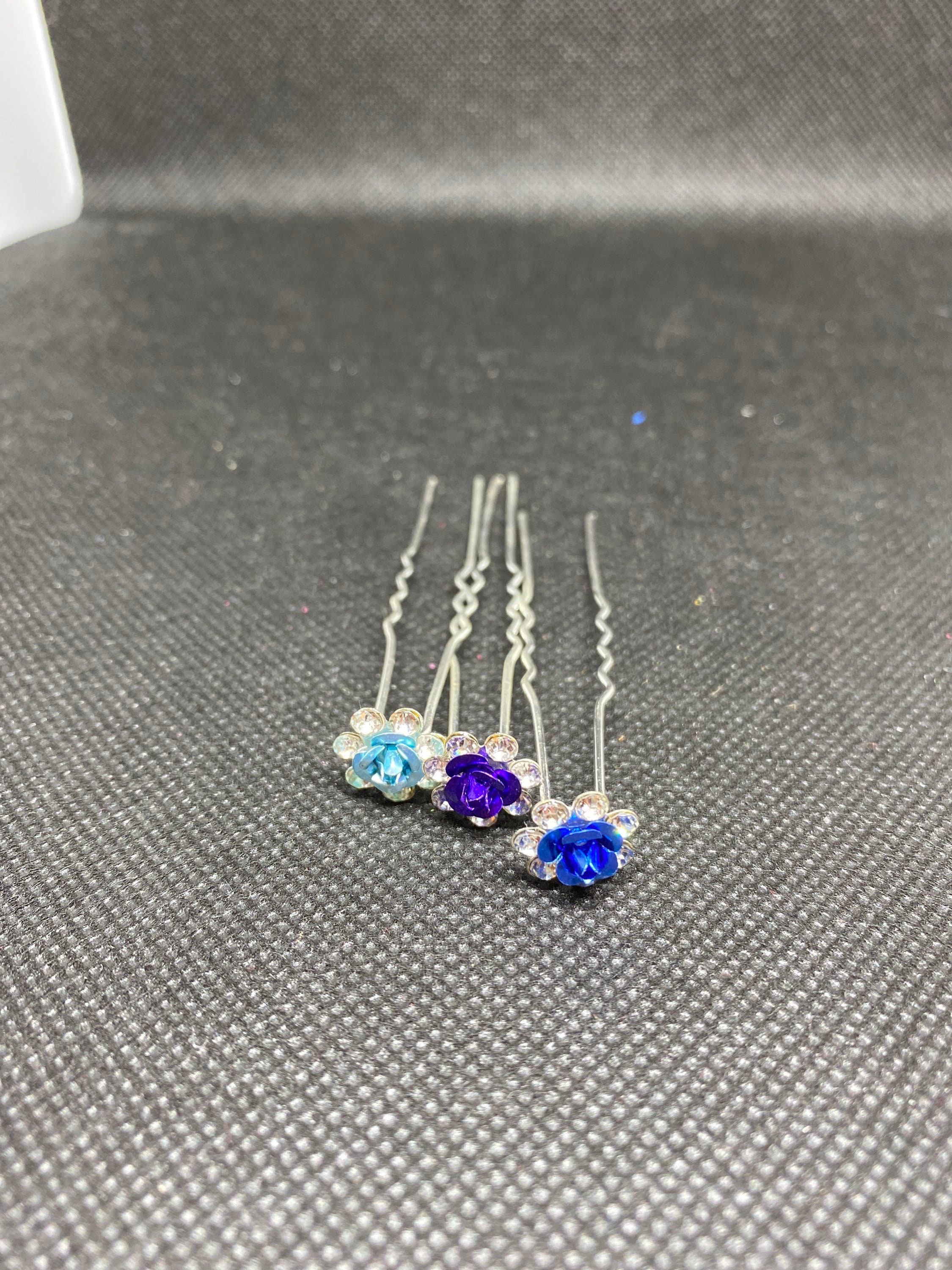 3 Assorted Flower Diamanté Hair Pins Etsy UK