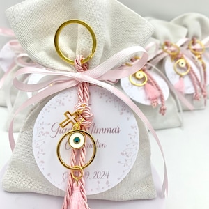 10 pcs, Personalized Evil eye keychain favor, Girl Baptism favor, koufeta bomboniera, greek boubouniera, baptism pouches, orthodox babtism